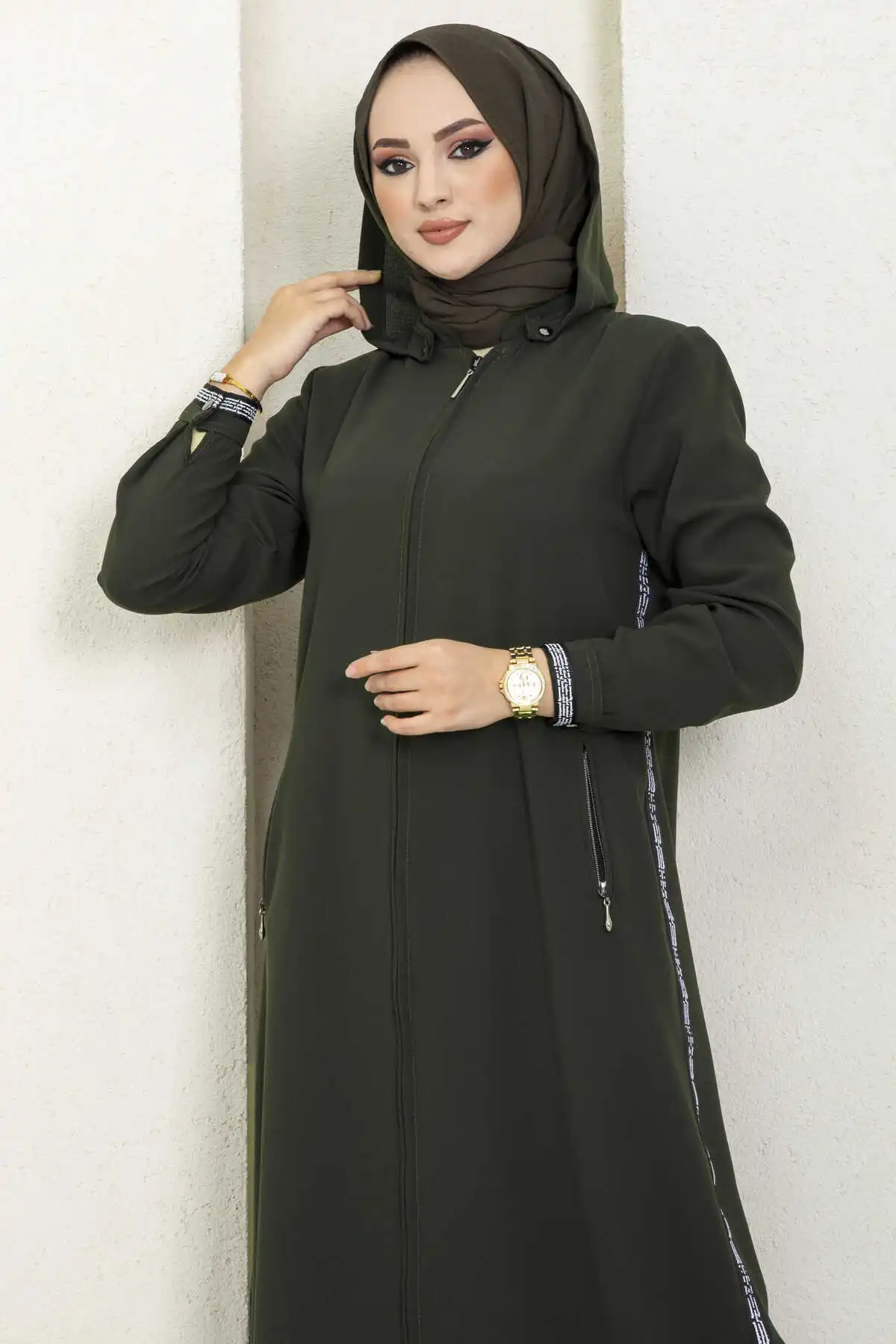 Women Clothing Hooded Letter Striped Honeycomb Hijab Abaya Elegant Long Sleeve Shirt Dress Vintage Dubai Turkey Muslim Bath Robe