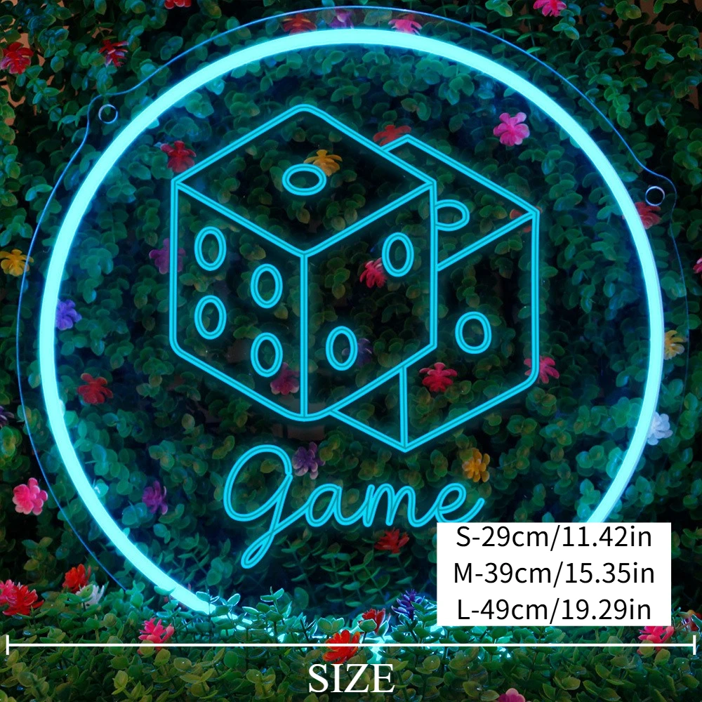 Custom Neon Sign with Dice Symbol&Text. Door/Window/Wall Decor for Bar/Party/Club/Entertainment Signage, Room Decor, Home Decor