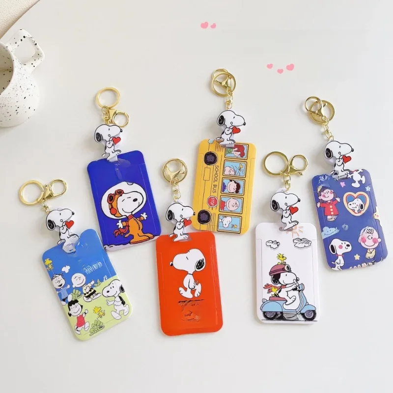 Animation de dessin animé Snoopy étudiant Bus contrôle d'accès carte de métro Anti-perte manchon de carte sac d'école pendentif
