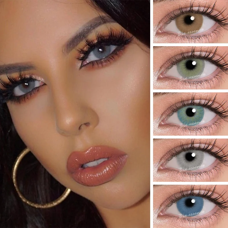 1 par de lentes multicolores anuales para ojos, lentes de contacto de Color azul y verde, lentes de contacto de ojos grises con lentes de Color, ojos de Color Natural