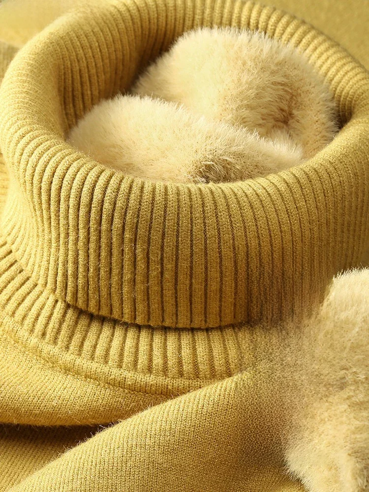Sweter Dla Kobiet Zimowy Gruby Turtleneck Slim Knit Pullover New Warm Plush Velvet Lined Knitwear Jumper Tops Casual Poleras — zdjęcie 2