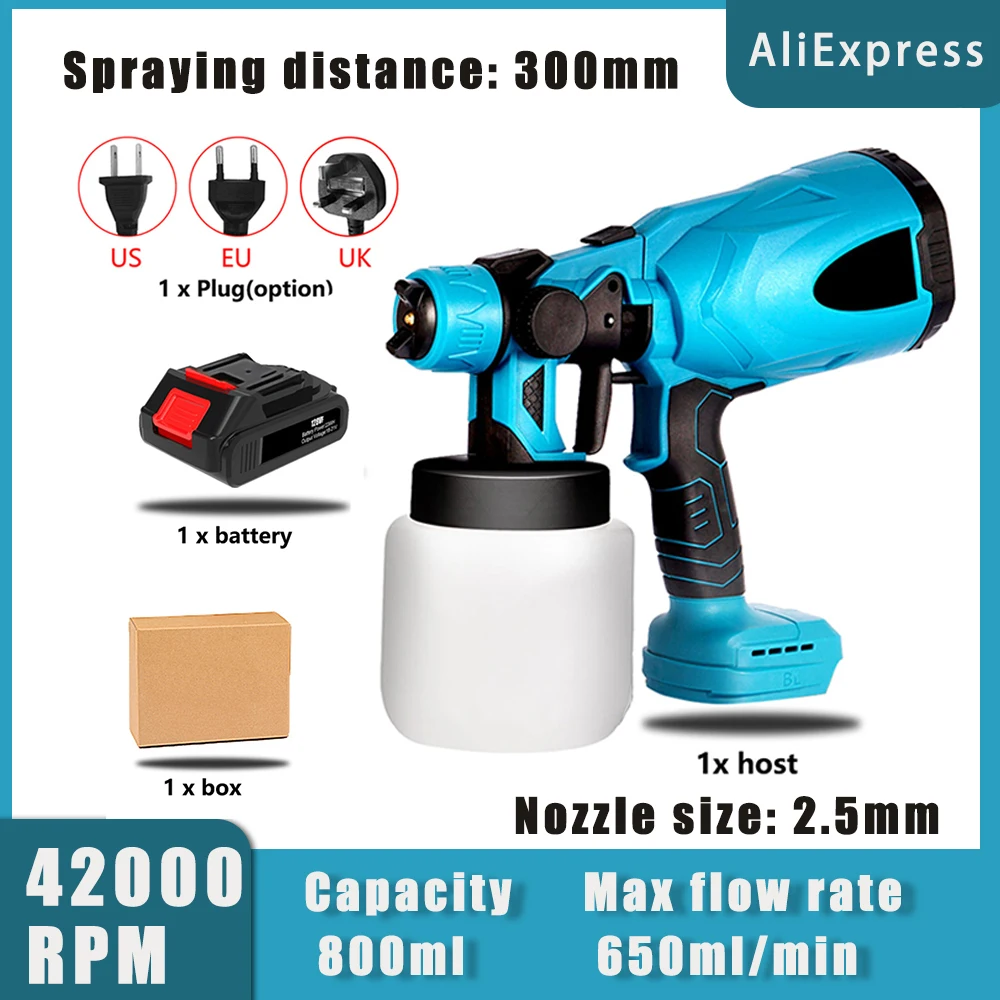 800ML Electric Spray Gun Portable Cordless Paint Sprayer Auto Furniture Steel beating Airbrush Compatible For Makita 18V Battery