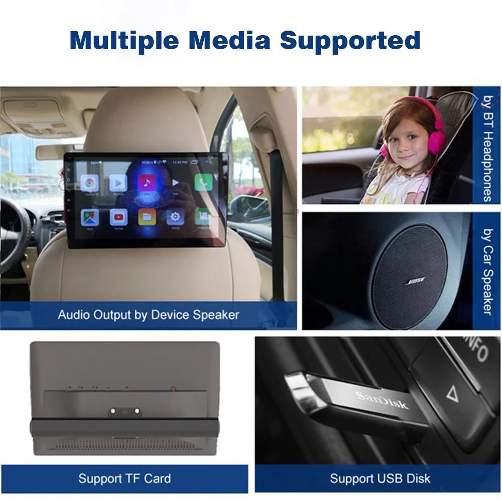 10 Inch Car Monitor Screen For Car TV Automotive Multiemedia Touch Screen Android 13 Portable Headrest With Monitor Mp5 BT WiFi