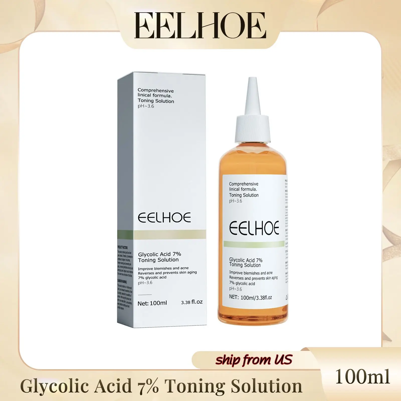 Eelhoe glycolic Acid โทนเนอร์ให้ความชุ่มชื้น7% คืนความชุ่มชื่นลบสิวปิดปากและกำจัดคราบสิว