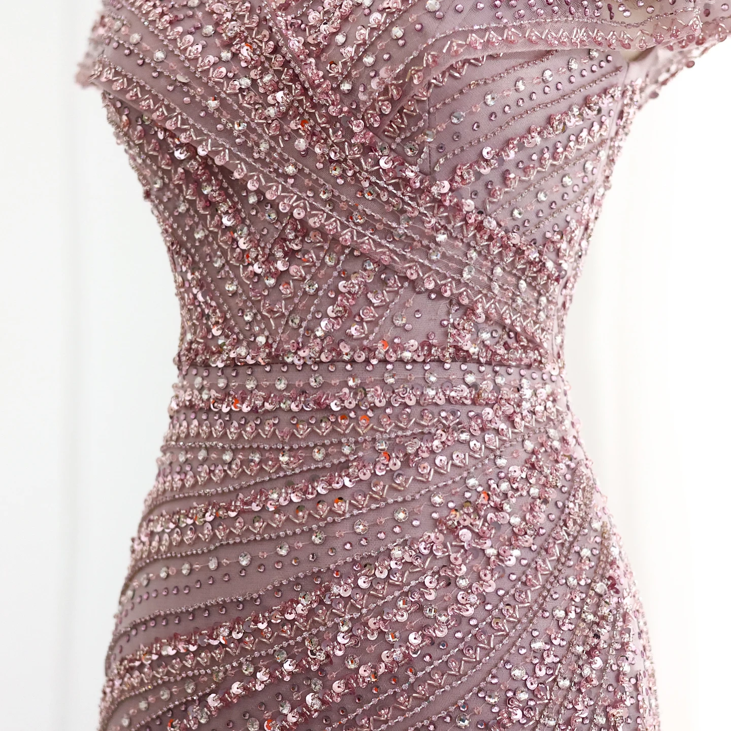 Sharon Said Luxuriöse Dubai Silber-Nude Abendkleider für Hochzeiten, Meerjungfrauenkleid mit Kapärmeln, Arabisches Formelles Partykleid SS045 Maßanfertigung – Detail 20