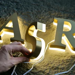 Custom Backlit Sign,Metal Letter Sign.Gold Logo Sign,3D Letter Bahcklit Signage,Beauty Nails Studio Sign,Laser Cut Lobby Sign