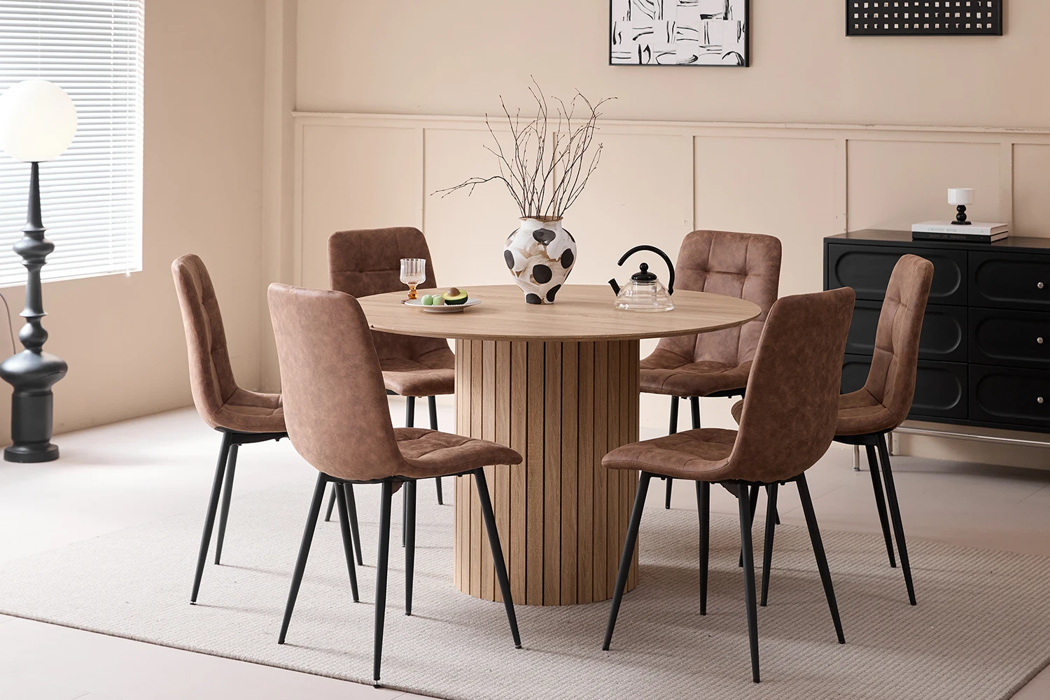 EGOONM Runder Esstisch Nordischer Tisch für 4–6 Personen, runder Esszimmertisch mit Holzsockel, Küchen-Esstisch Φ120 cm – Detail 1