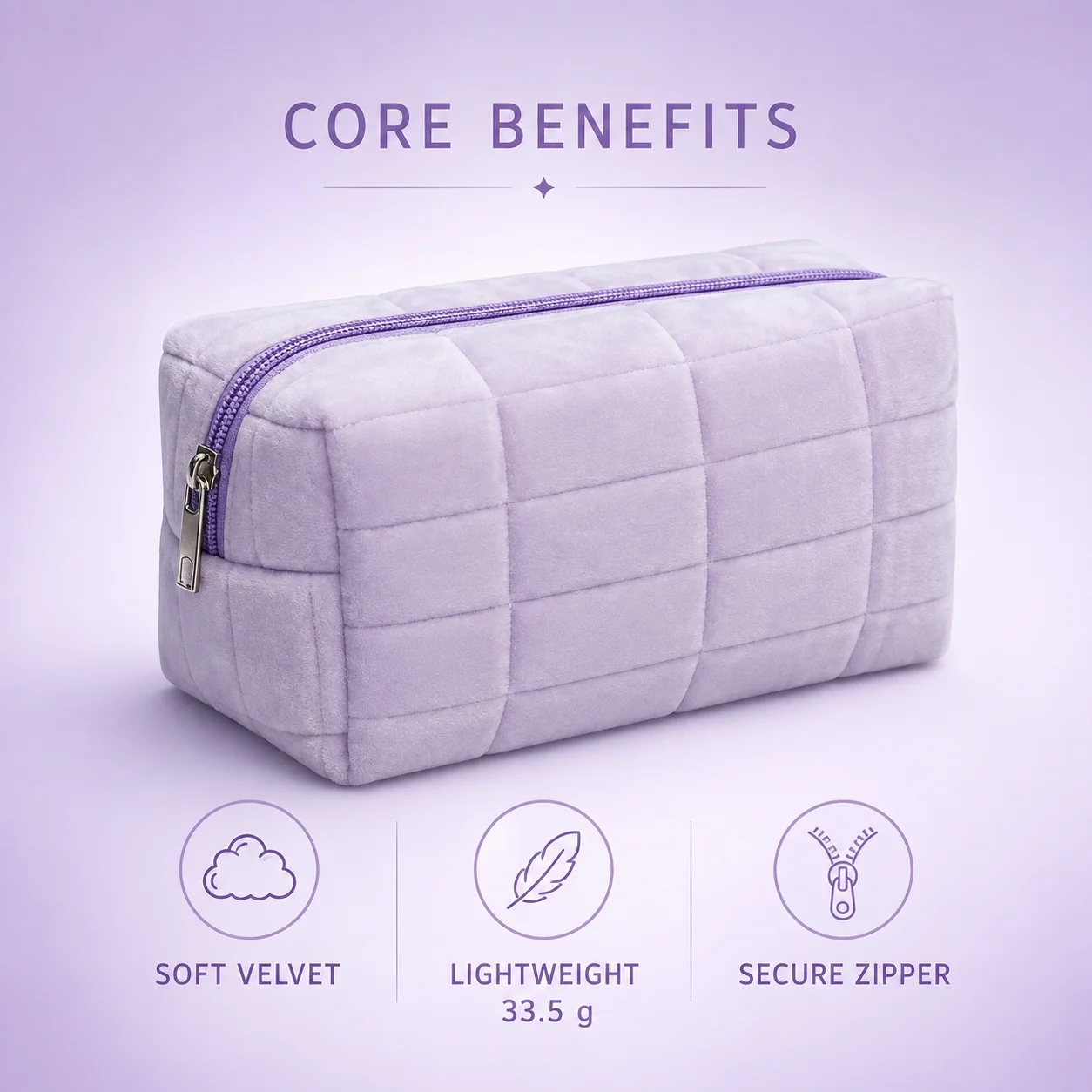 Purple Quilted Makeup Bag Lightweight Ultra-Slim Plush Cosmetic Pouch for Handbag Organization and Daily Use Best Choice 2026