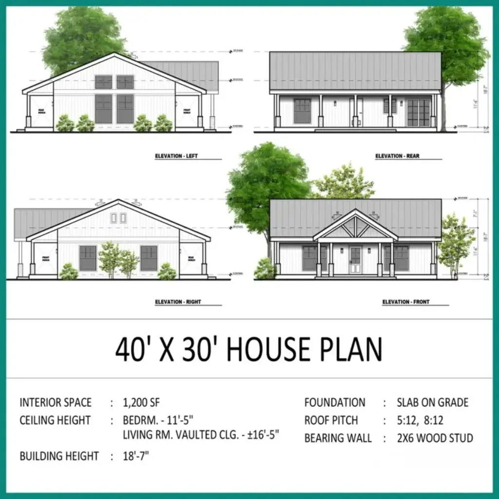 خطة المزرعة 40 × 30 بوصة (خطط مطبوعة) 2 سرير 2 حمام 1200 قدم مربع C2514 |   مخططات بيت الضيوف بمقصورة كوخ صغيرة
