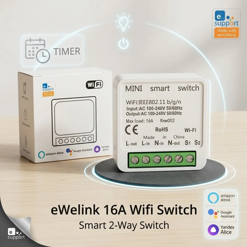 

eWelink 16A Wifi Switch Smart 2-Way DIY Switches Circuit Breaker Timer Support Alexa Google Home Alice Smart Home