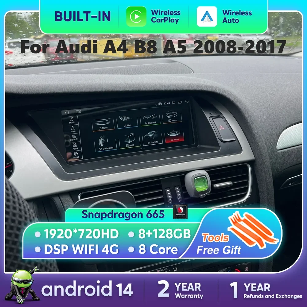 Для Audi A4 B8 A5 Android 14, автомобильный мультимедийный плеер, беспроводной экран Carplay, авторадио, стерео GPS, Navi DSP, интеллектуальный головное устройство