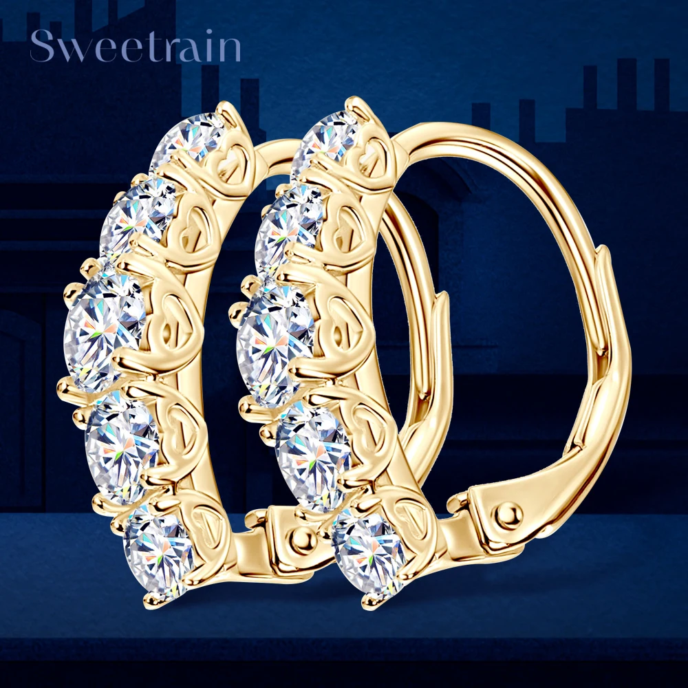 

Женские серьги-кольца Sweetrain 1,8 карата с муассанитом, сверкающие серьги с бриллиантовым огранюванням, стерлинговое серебро S925, позолоченные 18 карат, серьги в форме сердца
