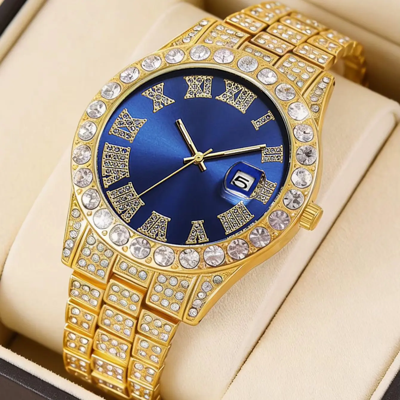 5 Pieces/Set of Stylish and Handsome Men's Analog Quartz Watch Set, 1 Watch and 4 Jewelry Sets, Fashionable Men's Premium Watch Set Gift, Suitable for All Men