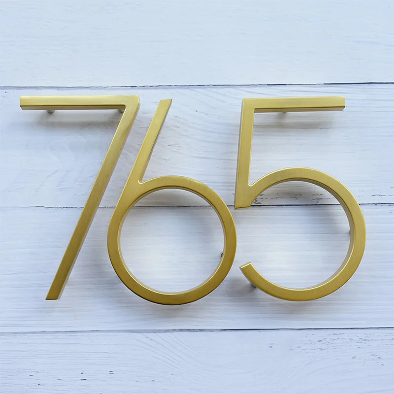 Anti Rust Satin Brass Gold House Address Numbers Floating Metal House Numbers Gold Modern Door Home Outdoor Metal Address Sign