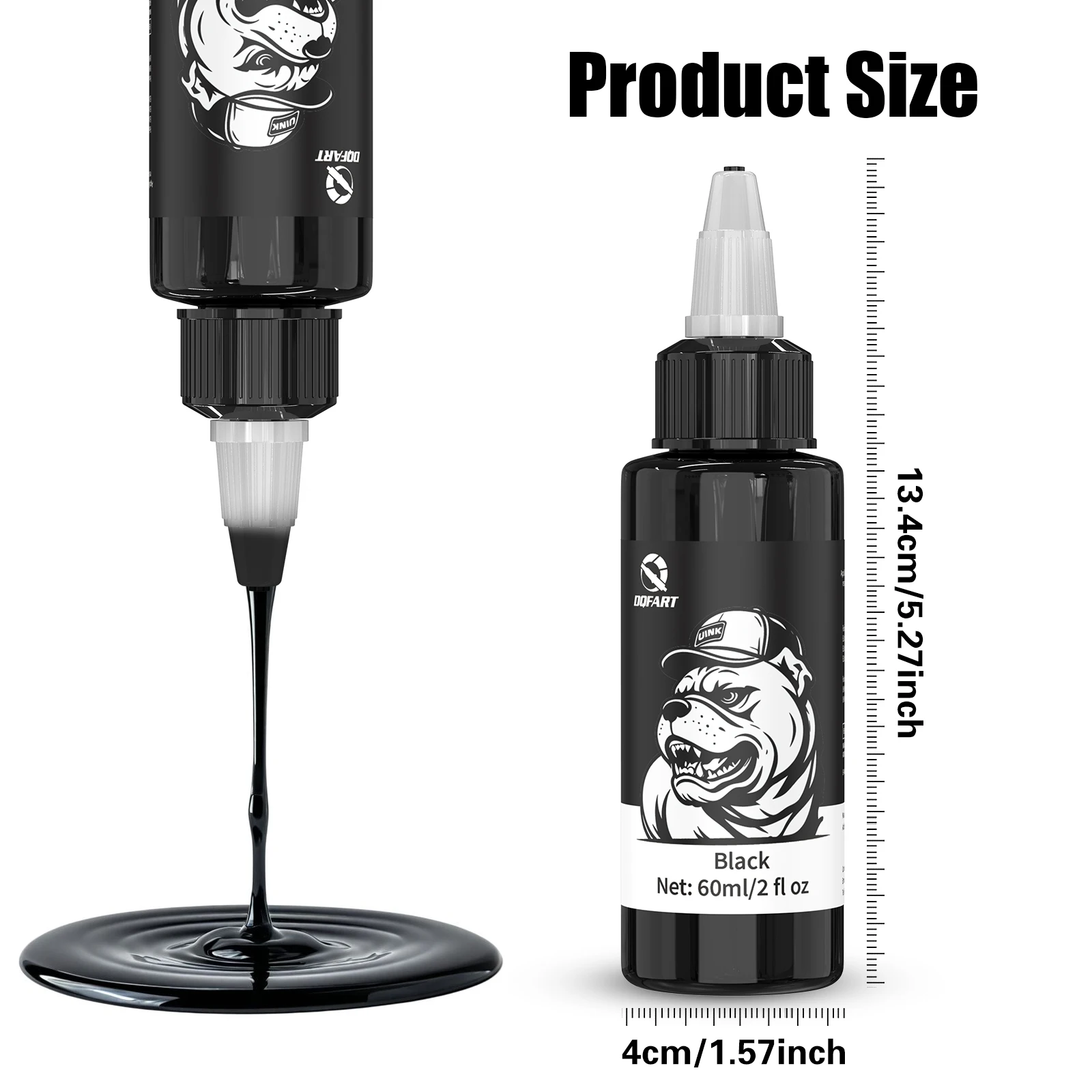 DQFART 60 ml/Flasche, schwarzes Tattoo-Tintenset, professionelles Tattoo-Pigment, Haut- und Körperkunst-Tattoo-Tinte für Tattoo-Zubehör – Detail 1