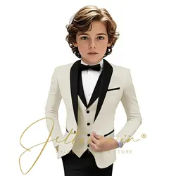 Ivory Shawl Lapel Boy's Suit Formal Child Jacket Pants Vest 3 Pieces Wedding Party Tuxedo Kids Slim Fit Outfit Costume Mariage