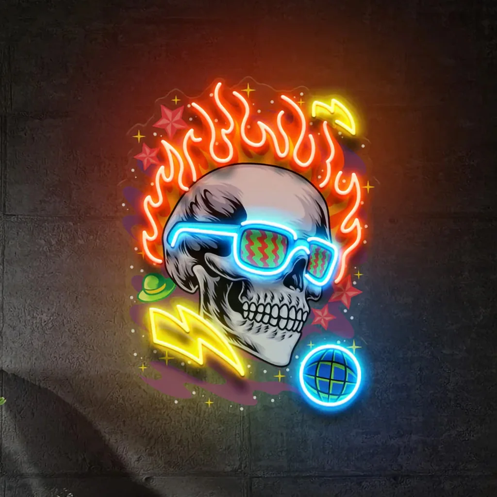 

Galaxy Skull Artwork Neon Sign Pop Art Bar Gaming Room Art Wall Decor Home Decor UV Print Skull Dimmable Neon