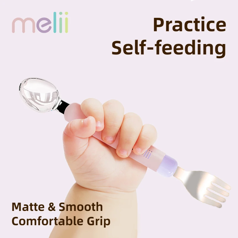 Melii Portable Spork Children's Fork And Spoon Two-in-one Baby Learns To Eat Training Removable Stainless Steel Baby Cutlery