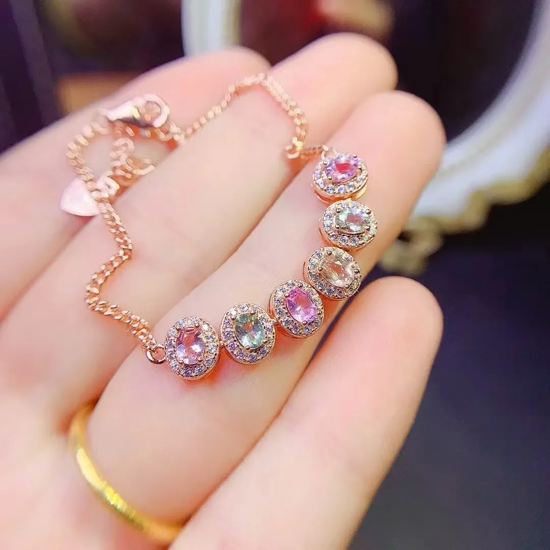 

KJJEAXCMY Boutique Jewelry Natural Tourmaline Women's Bracelet S925 Pure Silver Gems give girlfriend's birthday party gift