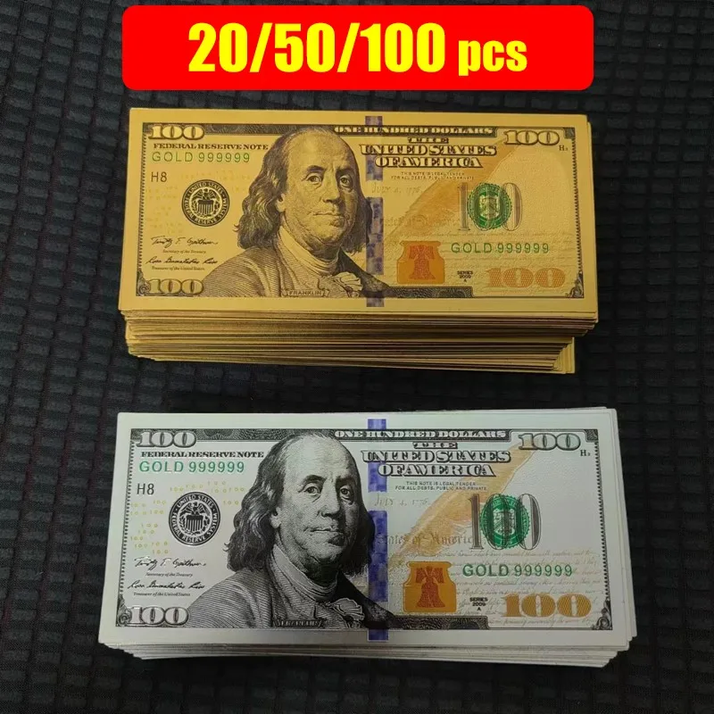 

20~100pcs USD 100 Dollars 24k Gold Foil 100 Dollars Gold Banknotes Fake Bills Paper Money Banknotes Crafts