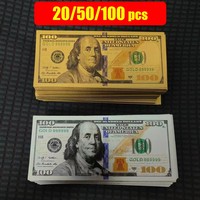 20~100pcs USD 100 Dollars 24k Gold Foil 100 Dollars Gold Banknotes Fake Bills Paper Money Banknotes Crafts