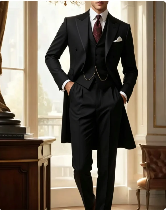 Handsome Single Breasted Men Suit Classic Long Coat Men Suit Fashion Hot Sell Male Set Daily Business Blazer Pants Vest 3 Pieces