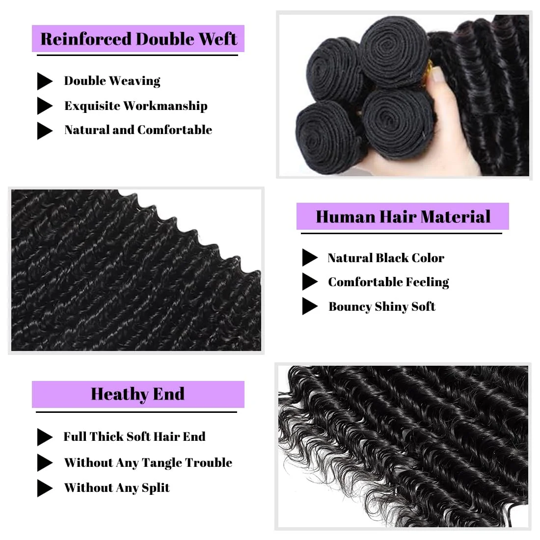 Umi 8-32" Human Hair Deep Wave Bundles Curly Brazilian Remy Hair Extensions 100g Natural black Colored Unprocessed For Braiding