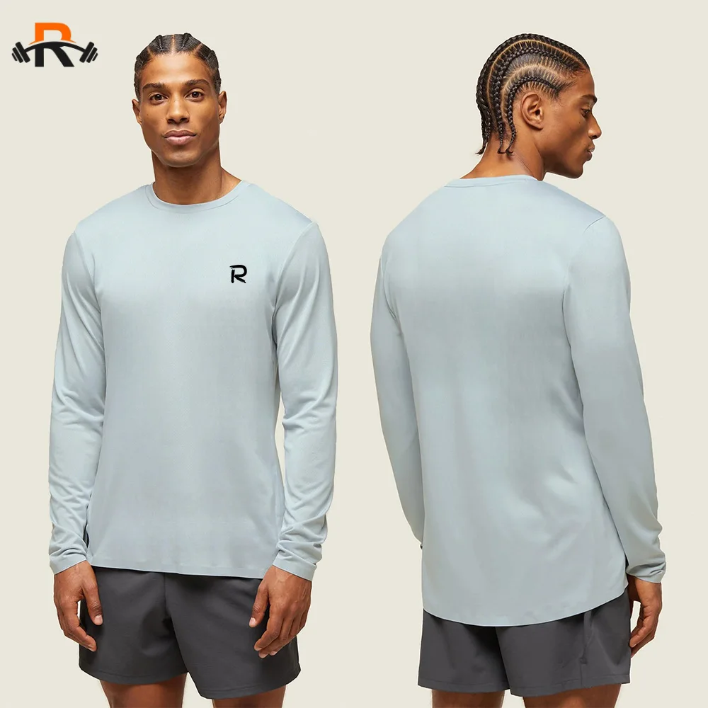 

New Men's Sports Long Sleeve Shirts Sports Workout Tops Quick Dry Fabric Running Shirts Loose Fitness Bottom Shirts Solid Colour