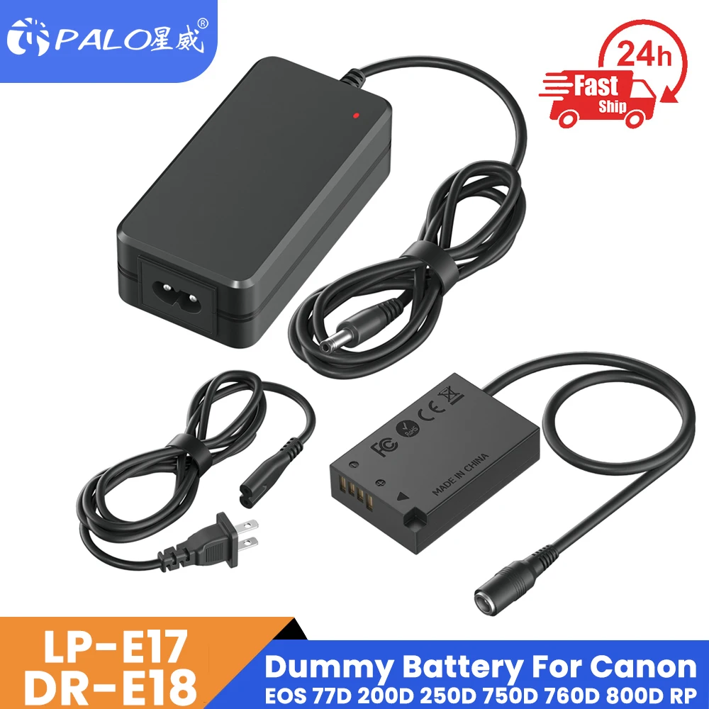 

PALO ACK-E18 DR-E18 DC Coupler LP-E17 Dummy Battery AC Power Adapter Kit for Canon EOS 200D M3 M5 M6 750D 760D T6i T6s 800D RP