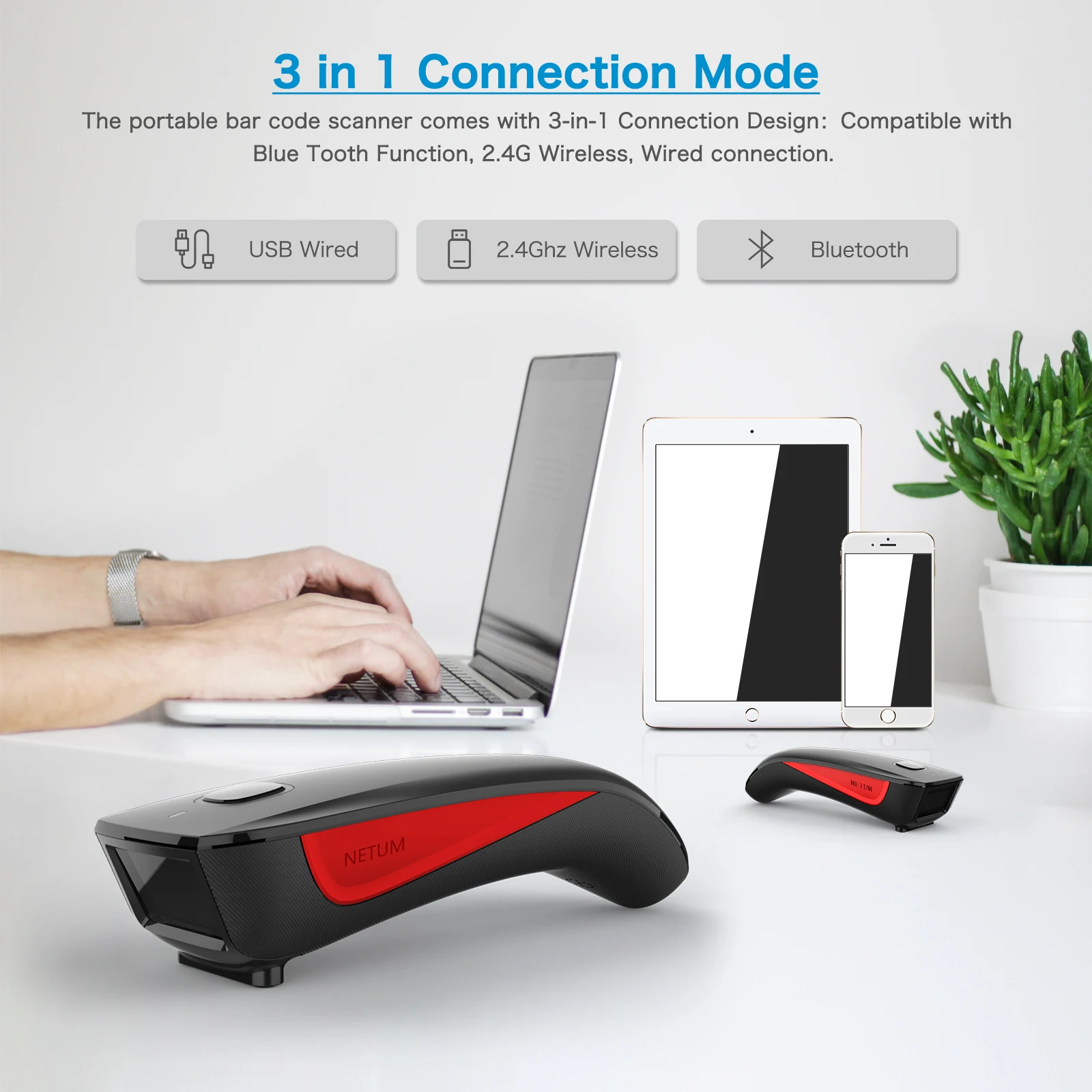 NETUM C990 Bluetooth 2D Barcode Scanner Pocket Wireless QR Reader Data Matrix PDF417 IOS Android Windows