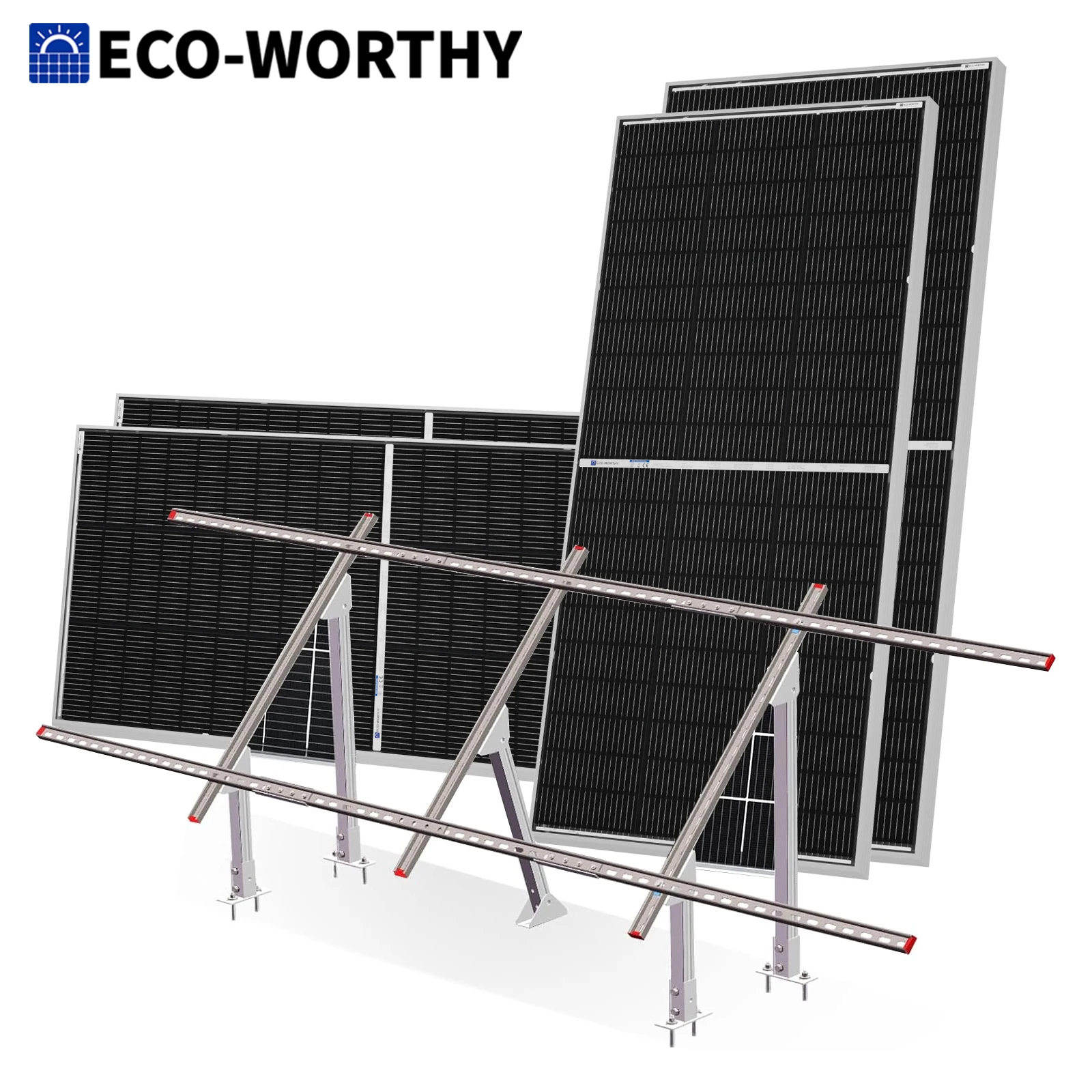 ECO-WORTHY 780W 4PCS 195W 3.12KWH Solar Panels with Upgrade Ground Mount for Shed, Home, Farm & Garden, Mounting Bracket
