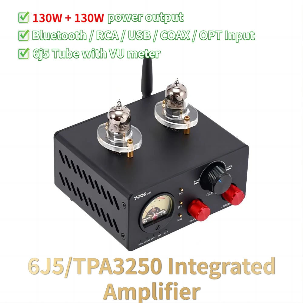 

130W *2 TPA3250 Hifi Sound Amplifier High Power Amplifier 6J5 Vacuum Tube Amplifiers Bluetooth 5.0 2 Channels Integrated Amplify