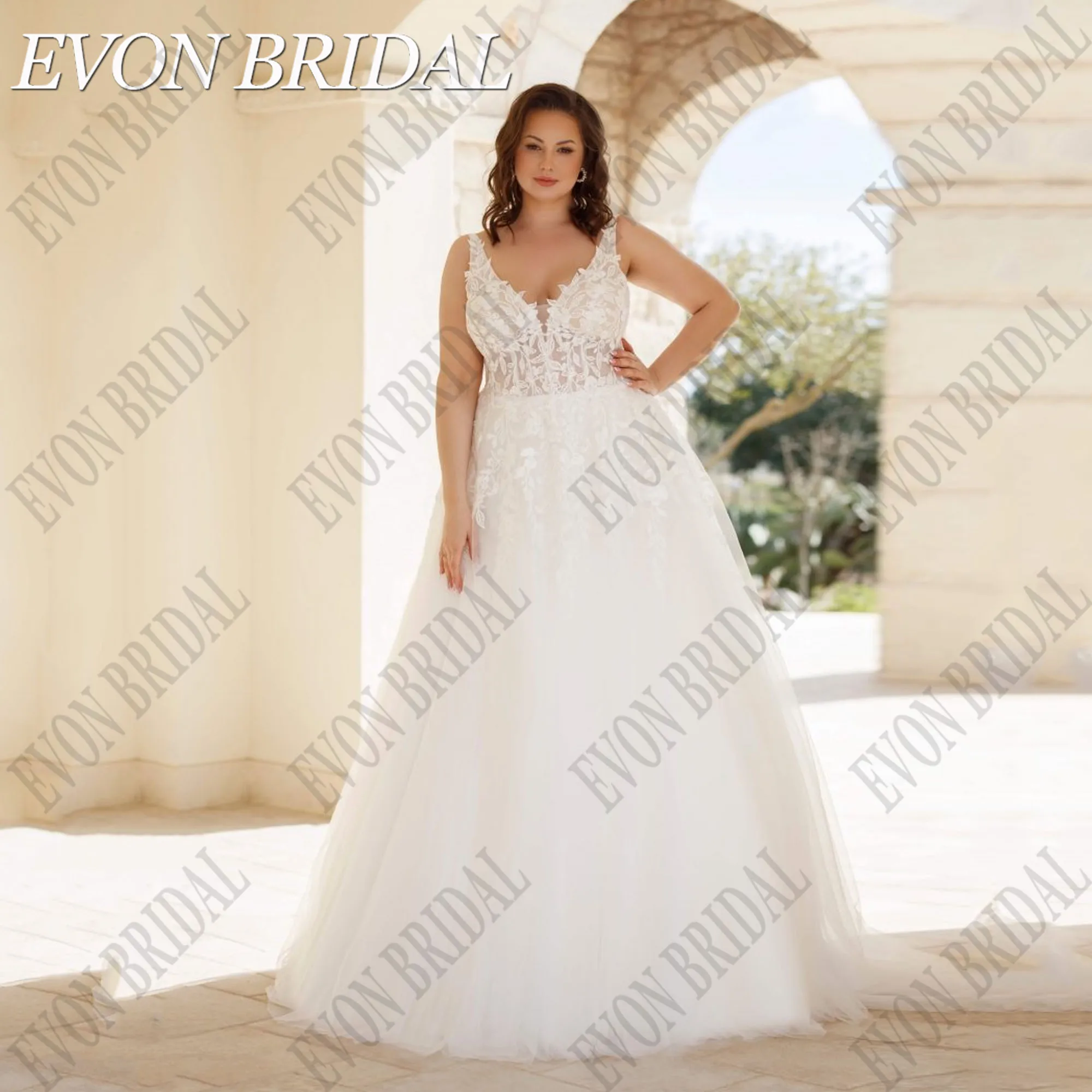 

EVON BRIDAL Customized V Neck Boho Wedding Dress Plus Size Women Applique Sexy Backless A Line Bride Bridal Gown 2025 Vestidos