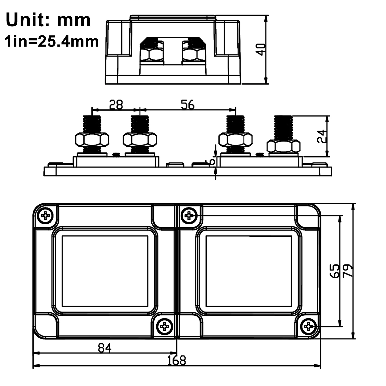 GIE.TOP 48V DC 400 Amp Bus Bar Box modulo per impieghi gravosi realizzato in rame con terminali a bottone 8X3/8 \