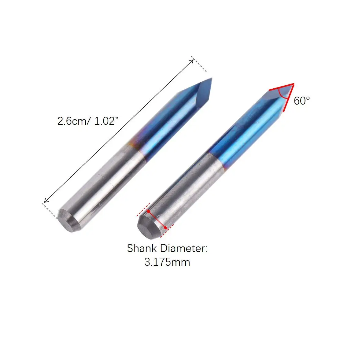 V-bit End Mills 26mm Coated Solid Carbide Cutter, 60 Degree 0.1mm Engraving for Acrylic Wood MDF Aluminum Lettering Sign Making