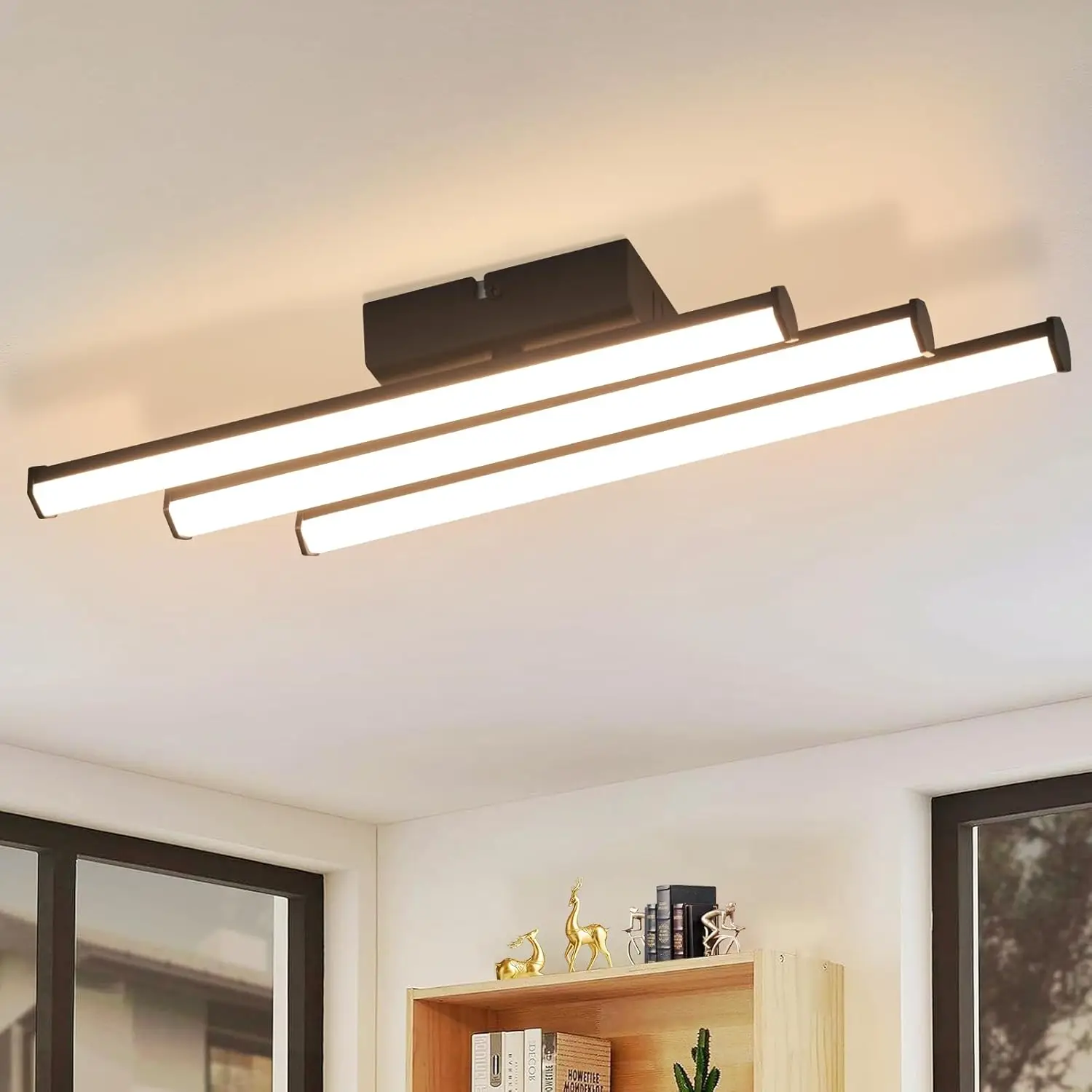 Deckenlampe LED Deckenleuchte Schlafzimmer - 18W Flurlampe Küchenlampe 3000K Warmweiß Modern Deckenlampen Schwarz Schlafzimmerlampe für Küche Schlafzimmer Treppenhaus Wohnzimmer Büro