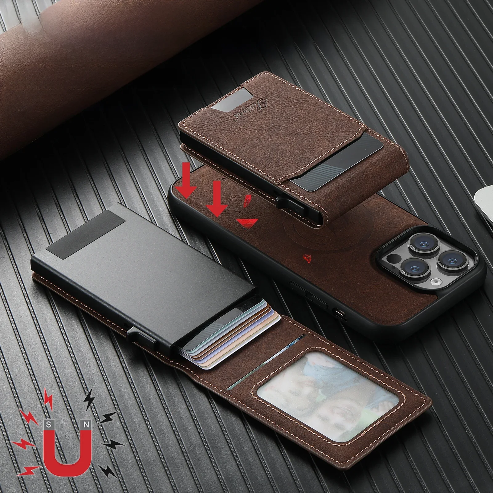 Portfel SUTENI dla mężczyzn Bezprzewodowe ładowanie Etui na telefon Uchwyt na kartę Skórzana kieszeń magnetyczna Pokrowiec na iPhone 12 13 14 16 Pro Max 15 Plus — zdjęcie 2