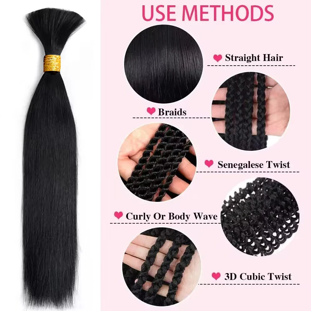 Staight Bulk Human Hair For Braiding 100% Unprocessed Brazilian Virgin Human Hair Extensions Human Hair 20inch Natural Black