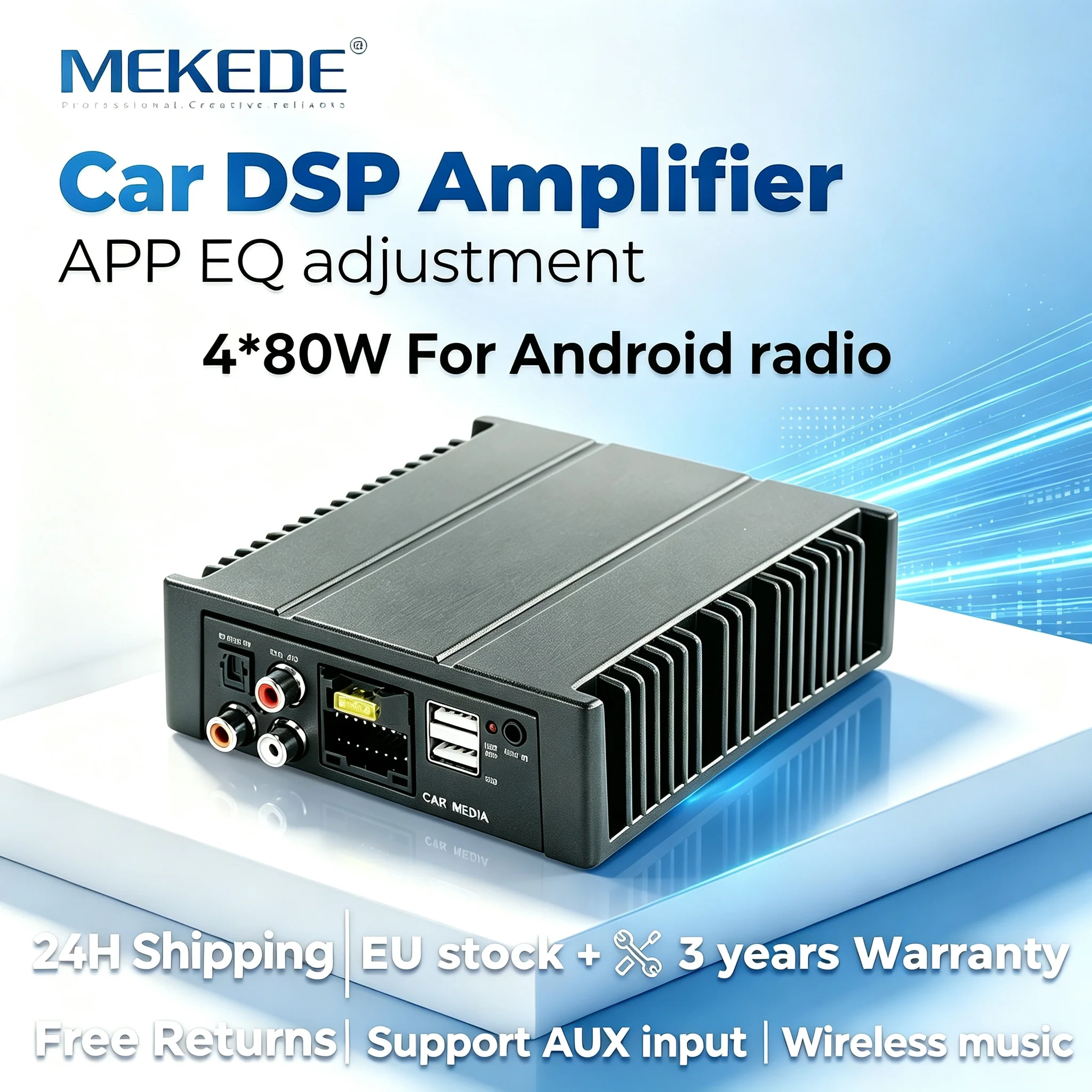 MEKEDE Amplificatore DSP per auto 4*80W con processore audio digitale, disponibile in magazzino UE, per radio Android con APP, regolazione EQ, amplificatore stereo per auto con ingresso AUX, supporto
