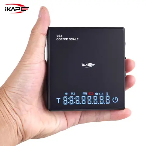 IKAPE 미니 디지털 커피 저울(타이머 포함), 2kg/0.1g 고정밀 충전식 드립 에스프레소 저울, 타레 기능 LED 디스플레이
