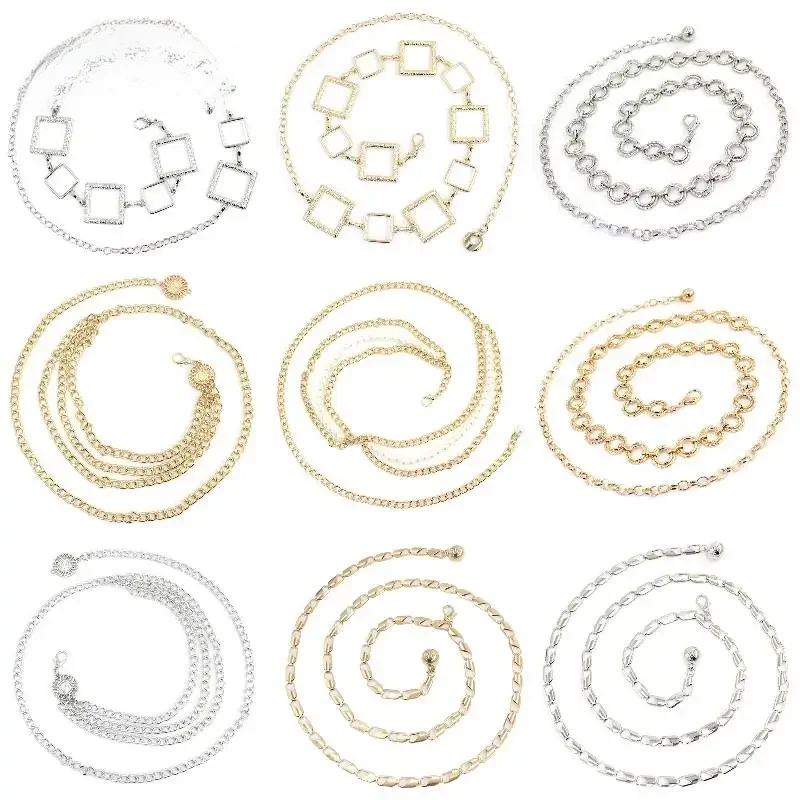 Ceinture de hanche taille haute pour femme, or, argent, métal JOChunky, breloque franges, ventre, corps, taille réglable, décoration mousseuse