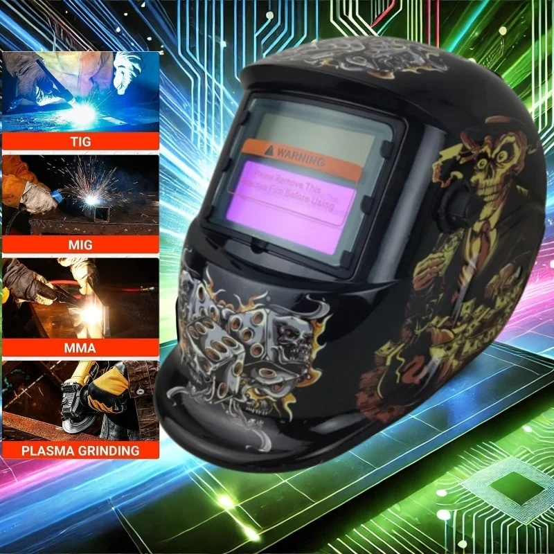 STARMAN solar-powered automatic darkening welding protective mask，Hood Welding Helmet Wide Shade 4/9-13 for TIG MIG ARC Grind