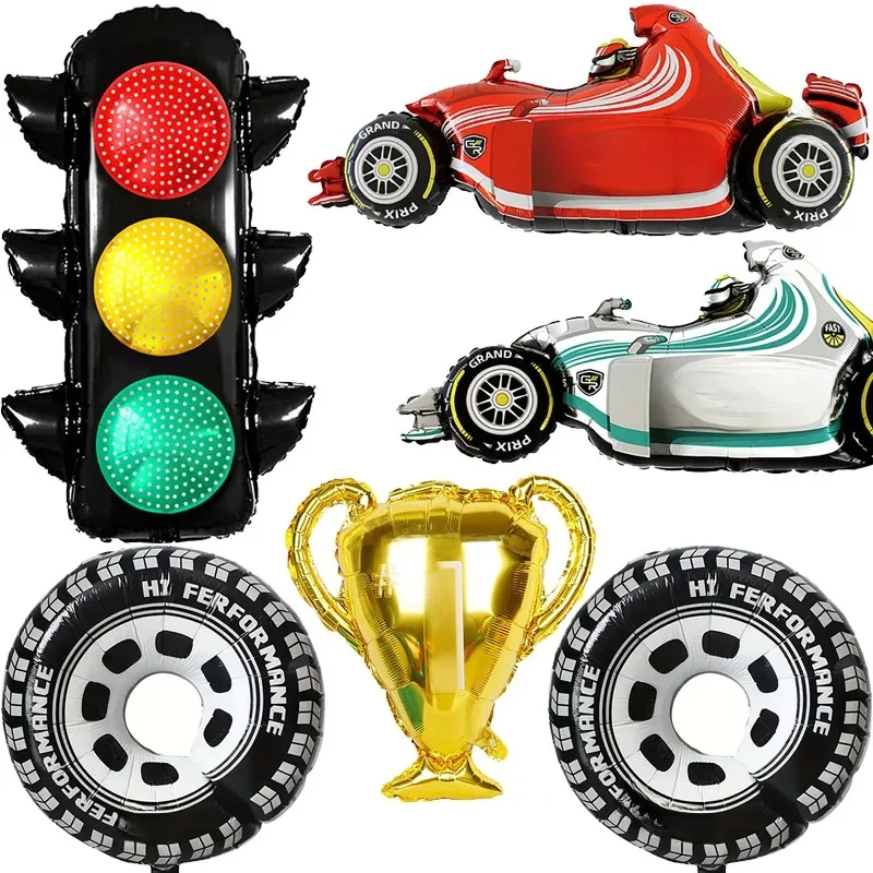 Ballon en aluminium pour fête de voiture de course, feu de circulation, roue de voiture de course, pneu, voiture de course, décoration de fête d'anniversaire