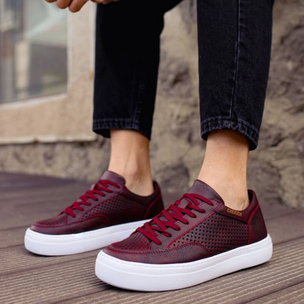 

FOH Store Sneakers for Men Women BURGUNDArtificial Leather 2023 Spring Autumn Casual Lace Up Fashion Shoes High Base Sport Comfortable Light Vulcanized Daily Original Canvas Odorless Orthopedic Suits Office Wedding 015