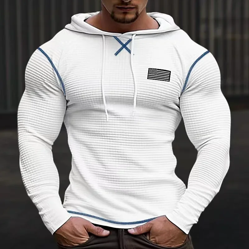 Waffel feste Baumwolle Slim Fit Hoodie Mode Hip Hop Street Sweater Herren atmungsaktive Sport mantel