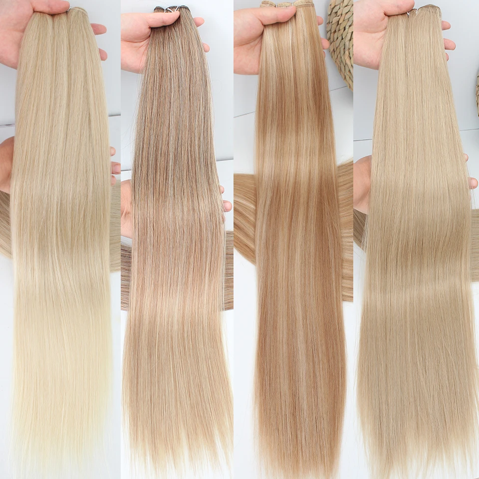 

Xtressensses супер длинные прямые волосы для наращивания Ombre светлые пучки волос мягкие волосы синтетические 24-дюймовые натуральные волосы для женщин