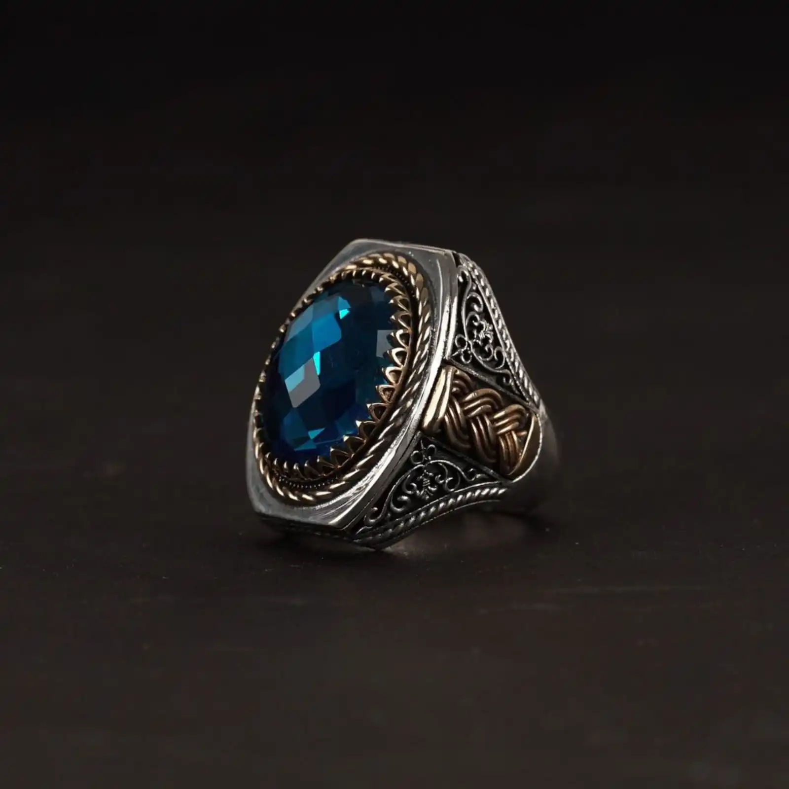 

Facet Cut Blue Zircon Sterling Silver Ring with Engraving - Perfect Gift for Her - Ideal Gift for Him