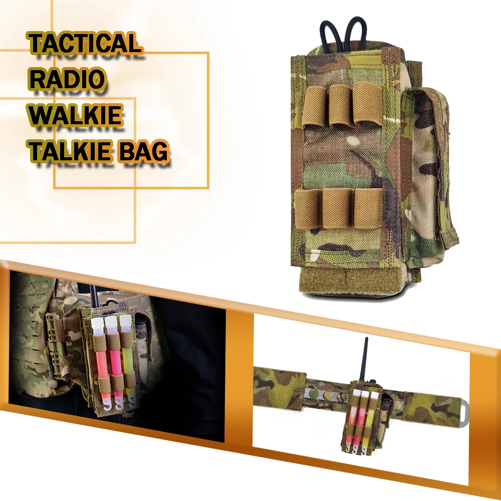 

Tactical Radio Walkie Talkie Bag Mini Radio Holder Bag Waterproof Walkie Talkie Holster with Side Pocket Outdoor Cam Travel Gear