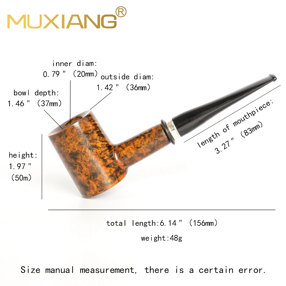 

MUXIANG Handmade Tobacco Pipe Straight Briar Wood Pipe Gold Contrast Color Hammer Pipe Popeye Pipe With Silver Decorative Ring