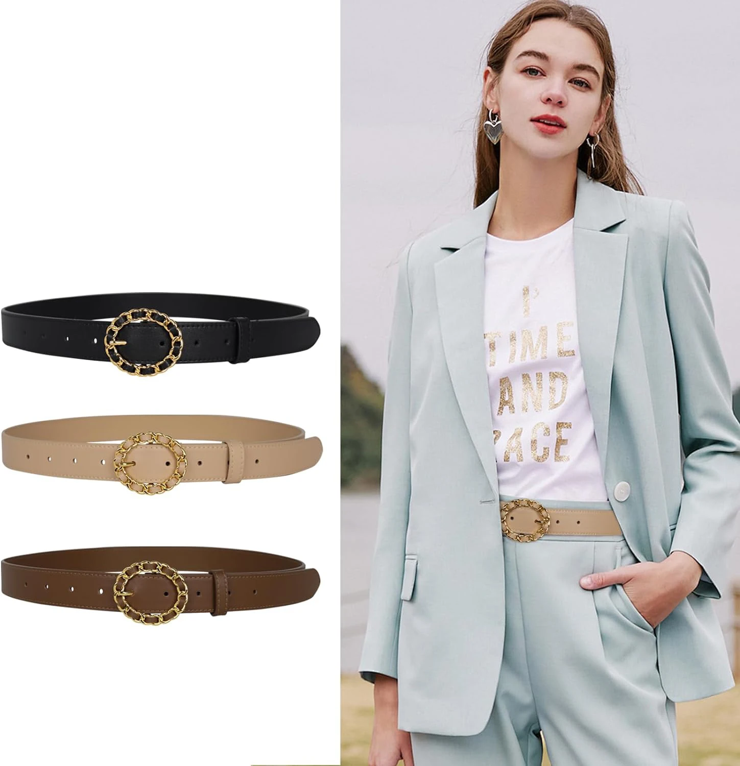 Elliptical Metal Buckle Women Belt Genuine Leather skinny belts Gold Buckle Fashion Dress Jeans Designer Waistband